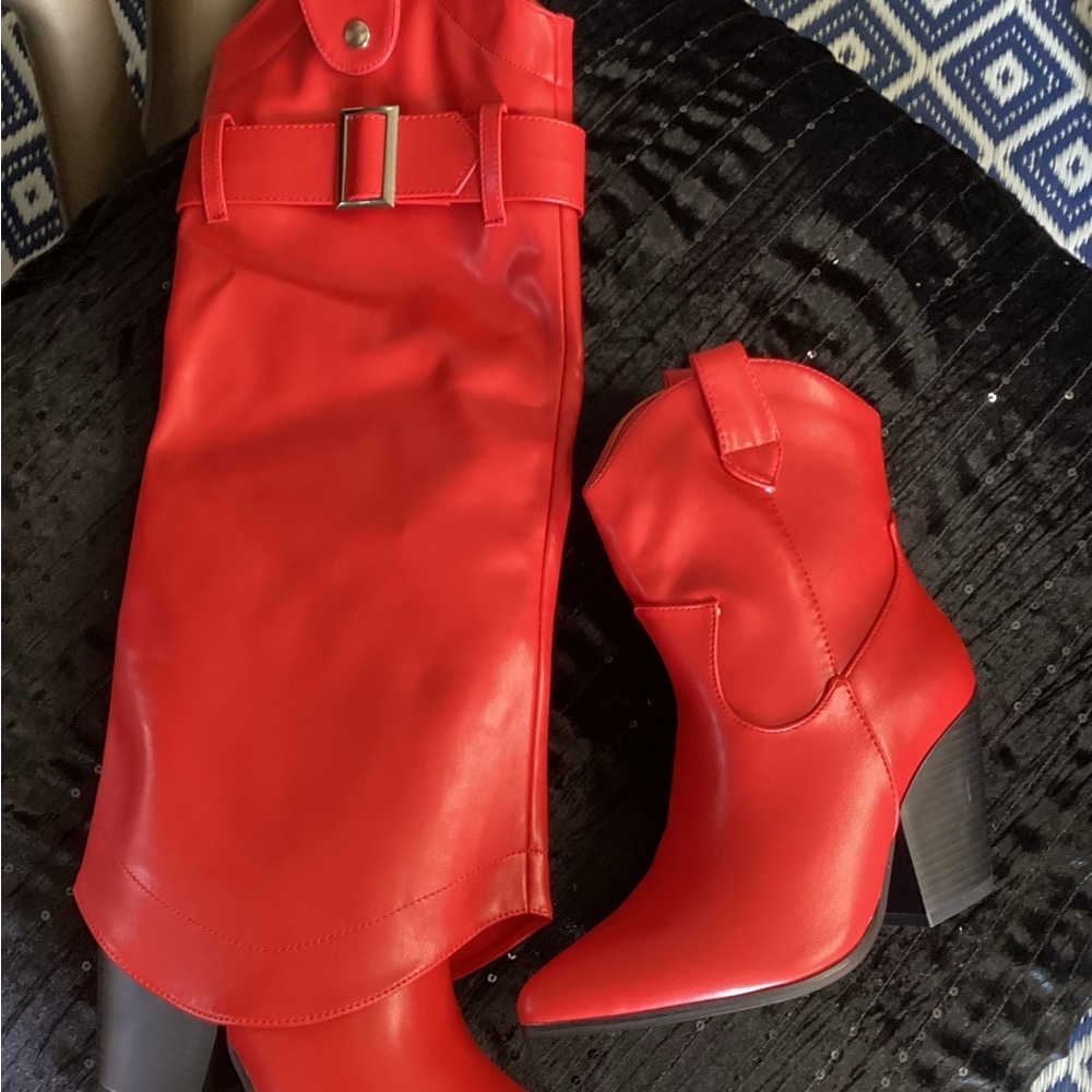 Broken Hearts Red Heeled Versatile Boots - 6 & 6.5